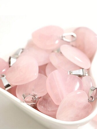 10/15/20入組可愛精美的天然石頭墜飾,治療玫瑰石英愛心形石頭,適用於項鍊珠寶製作