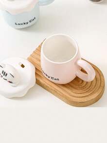 1pc Cute Cartoon Cat Ceramic Mug, Girls' Highly Attractive Mug With Lid, Spoon For Coffee & Water Drinking At Home - Pink - View 2