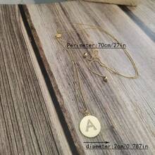 1條長毛衣鏈金屬時尚簡約a字母優雅高端女士項鏈 - 金色 - 查看 6