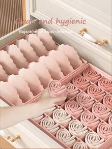 3pcs Lingerie Storage Box Home Drawer Divider Crafts Closet Divider Lingerie Socks Bra 3-In-1 Classification Box - Pink - View 6