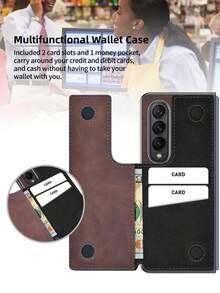 Puloka 1pc Pu Leather Flip Wallet Stand Phone Case Compatible With Galaxy Z Fold 5/Z Fold 4/Z Fold 3 - Brown - View 2