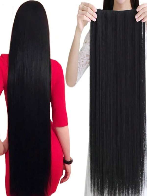 Black Extra Long Straight Hair Extensions, 20-40 Inch 5 Clips Synthetic Hair Extension Heat Resistant Fake Hairpiece For Women Chinese New Year, Music Festivals, Parties, Cosplay, Holidays And Daily Use