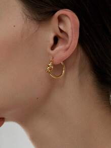 1 对时尚女士绳结圆形耳环，简约百搭的设计，简洁优雅，适合办公室女士，冷色镀金扭结心形耳环，中性风格，适合情侣，适合学校学生的礼物珠宝，甜美酷女孩，优雅的年轻女士和个性化的配套配饰，适合男女日常佩戴 - 金色 - 查看 5