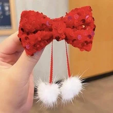 1pc Chinese Style Retro Bowknot Tassel Red Hair Clip For Women, New Year Celebration - Multicolor - View 12