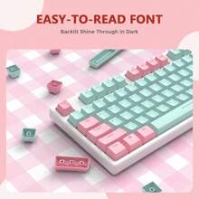 PBT Keycaps 117 Keys OEM Profile Double-Shot Full Keycap Set ANSI ISO Layout For Mechanical Keyboard, Compatible With MX Switches Cherry/Gateron//Akko Switch - Pink & Blue - View 4