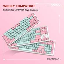 PBT Keycaps 117 Keys OEM Profile Double-Shot Full Keycap Set ANSI ISO Layout For Mechanical Keyboard, Compatible With MX Switches Cherry/Gateron//Akko Switch - Pink & Blue - View 5