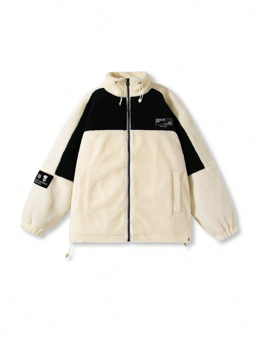 Men's Color Block Fleece Outdoor Casual Warm Jacket For Autumn And Winter - Beige - View 1