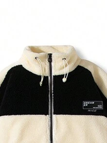 Men's Color Block Fleece Outdoor Casual Warm Jacket For Autumn And Winter - Beige - View 2