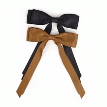 Cute 2pcs/Set Large Hair Bows For Women, Satin Double Layer Big Hair Bows Clips Bowknot Hair Barrette Hair Clips For Women French Hair Accessories - Camel - View 5