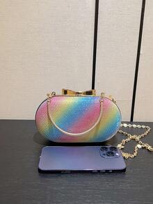 1pc Women's Rainbow Color Chain Shoulder Bag With Holographic Glitter Hard Shell, Metal Handle, For Lipstick Makeup, Evening Party, Wedding, Festival, Night Out, Bar - Multicolor - View 3