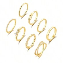 8PCS 18K Gold Plated Stacking Ring Set For Women Men X Ring Diamond Open Twist Teen Dainty Thumb Stackable Rings Gold Statement Rings Plain Band Size 6-10 - Gold - View 1