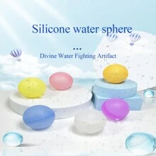 矽膠水球 - 快速填充,可重複使用 - 打水仗的必備玩具,游泳池中的完美遊戲,最佳沐浴玩具,無需打結 - 只需將它們填充即可開始！ - 6個裝隨機色水球 - 查看 2