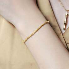 1 件鍍金簡約鍊式手鍊適合男士和女士,情人節禮物,情侶首飾,送禮 - 金色 - 查看 4