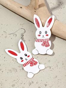 1對時尚女性休閒兔子圖案pu皮耳環,假日送給家人和朋友的禮物 - 彩色 - 查看 4