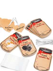 10pcs Party Valentine'S Day Gift Set Of Cards, With Bottles, Kraft Paper Cards, Handmade Diy Gifts Exchange Cards - Brown - View 2