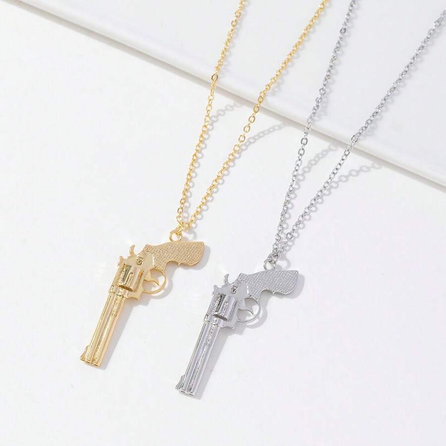 1入流行轉輪手槍和牛仔風格吊墜項鍊,適合節日禮物和日常穿著 - 槍 - 查看 1