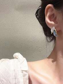 2入組月少耳環925純銀優雅時尚,葉形輕奢女士耳環 - 彩色 - 查看 2