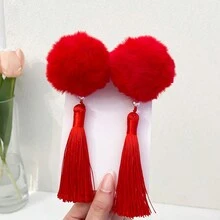 女嬰新年髮飾 - 紅色髮夾帶流蘇頭飾適合漢服服裝和一歲慶典 - 紅色 - 查看 2