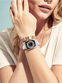 1 件閃亮銀色萊茵石時尚金屬錶帶,相容於 Apple Watch - 銀色 - 查看 7