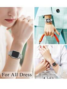 1 件閃亮銀色萊茵石時尚金屬錶帶,相容於 Apple Watch - 銀色 - 查看 5