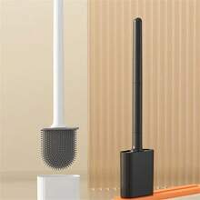 馬桶刷,浴室矽膠馬桶刷和支架套裝,帶有防滑長塑膠手柄和柔軟的柔性刷毛,帶支架和防滴水底座的馬桶刷 - 橘色 - 查看 8