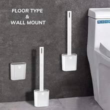 馬桶刷,浴室矽膠馬桶刷和支架套裝,帶有防滑長塑膠手柄和柔軟的柔性刷毛,帶支架和防滴水底座的馬桶刷 - 橘色 - 查看 5