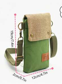 字母贴片装饰帆布手机包双色翻盖斜挎包时尚女士单肩零钱包轻便时尚白领上班族大学工作商务通勤办公室周年纪念生日情人节礼物手机袋女士钱包钱包 - 軍綠色 - 查看 6