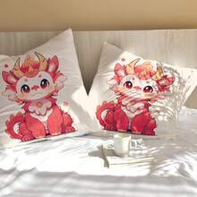 1入組聚酯纖維數碼印花卡通動物龍紋抱枕套,隱藏拉鍊關閉,適用於客廳和臥室的家居沙發裝飾,不包括抱枕內膽,尺寸45*45cm/17.7*17.7英寸 - 彩色 - 查看 3