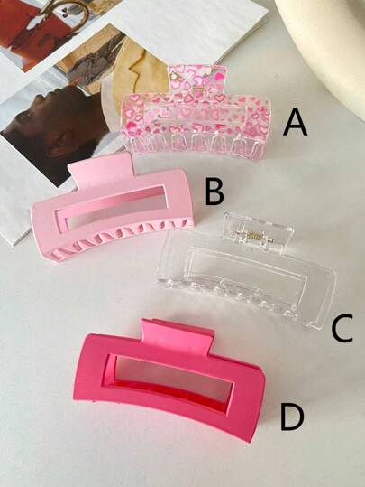 1-4个/套粉色爱心磨砂透明方形大号轻便塑料发爪夹，时尚高档，甜美优雅，适合日常外出、扎头发、洗脸或沐浴、化妆和搭配休闲、上学等场合的粉色配饰，情人节礼物，发夹，发卡，发夹，发卡，秋冬发夹，女士度假装扮发饰，情人节礼物