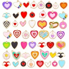 50pcs Oil Drip Heart, Heart Shaped Zinc Alloy Pendant For Handmade Diy Jewelry Making - 50 Hearts - View 1