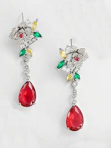 1對女士時尚立體水滴形鑽石花朵裝飾耳環，休閒派對配飾 - 耳環 - 查看 3