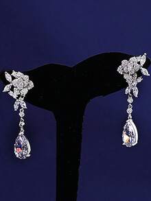 1對女士時尚立體水滴形鑽石花朵裝飾耳環，休閒派對配飾 - 耳環 - 查看 4