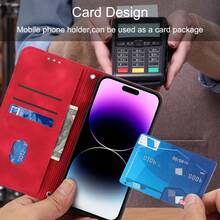 簡約線條圖案,磁翻蓋帶卡槽,錢包式手機殼,pu皮革,手腕掛繩,可兼容iphone手機,適用於iphone15/15plus/15pro/15promax,時尚、休閒、商務 - 紅色 - 查看 4