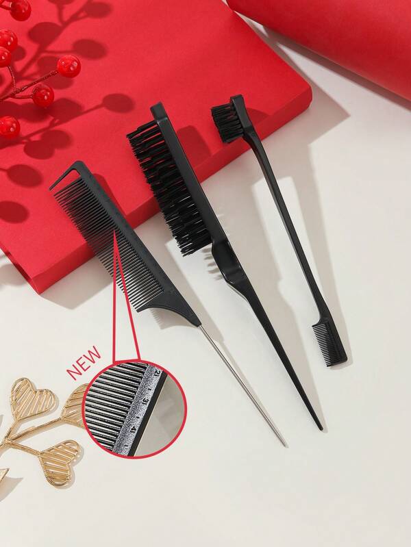 3pcs/Set Pointed Tail Shaped Comb & Evebrow Brush & Pointed Tail Bristled Brush For Hair Care, Girls' Gift, Hair Brush/Hair Comb BLACK