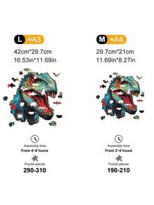 1 件套减压恐龙不对称木块创意图案成人家庭聚会木制拼图挂画装饰 - 彩色 - 查看 2