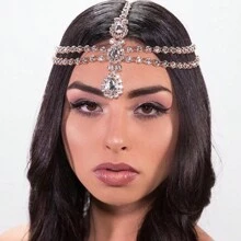 1pc Silver Exotic Style Shiny Rhinestone Water Drop Design Forehead Chain Bridal Hair Accessory Headband For Women - Silver - View 1
