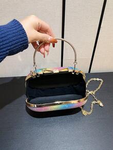 1pc Women's Rainbow Color Chain Shoulder Bag With Holographic Glitter Hard Shell, Metal Handle, For Lipstick Makeup, Evening Party, Wedding, Festival, Night Out, Bar - Multicolor - View 4