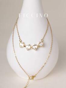 FICCINO Colgante de trébol de cuatro hojas chapado en oro de Ficcino con mosaico de corazón incrustado de circonita cúbica, se puede abrir con succión magnética, combinación de múltiples métodos de uso, cadena en O de acero de titanio chapado en oro, adecuado para uso diario y ocasiones especiales de festivales, con caja de regalo para San Valentín.