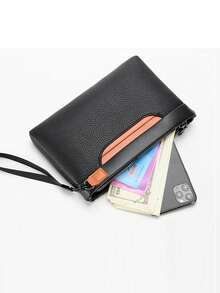 全新商務風格男士手拿包,大容量多層皮革長錢包,現代時尚設計,非常適合週年紀念日、情人節、生日,或作為送給男朋友、丈夫、叔叔、兄弟的禮物手提包腕帶包送給老公的防水男士禮物爸爸禮物 男士情人節禮物 - 黑色 - 查看 2