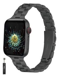 Gầy Thép không gỉ Dây đeo đồng hồ Tương thích với Apple Watch 41mm 40mm 38mm 45mm 44MM 42mm 49mm Thích hợp Đối với Loạt Của phụ nữ Dây đeo đồng hồ - màu đen - Xem 1