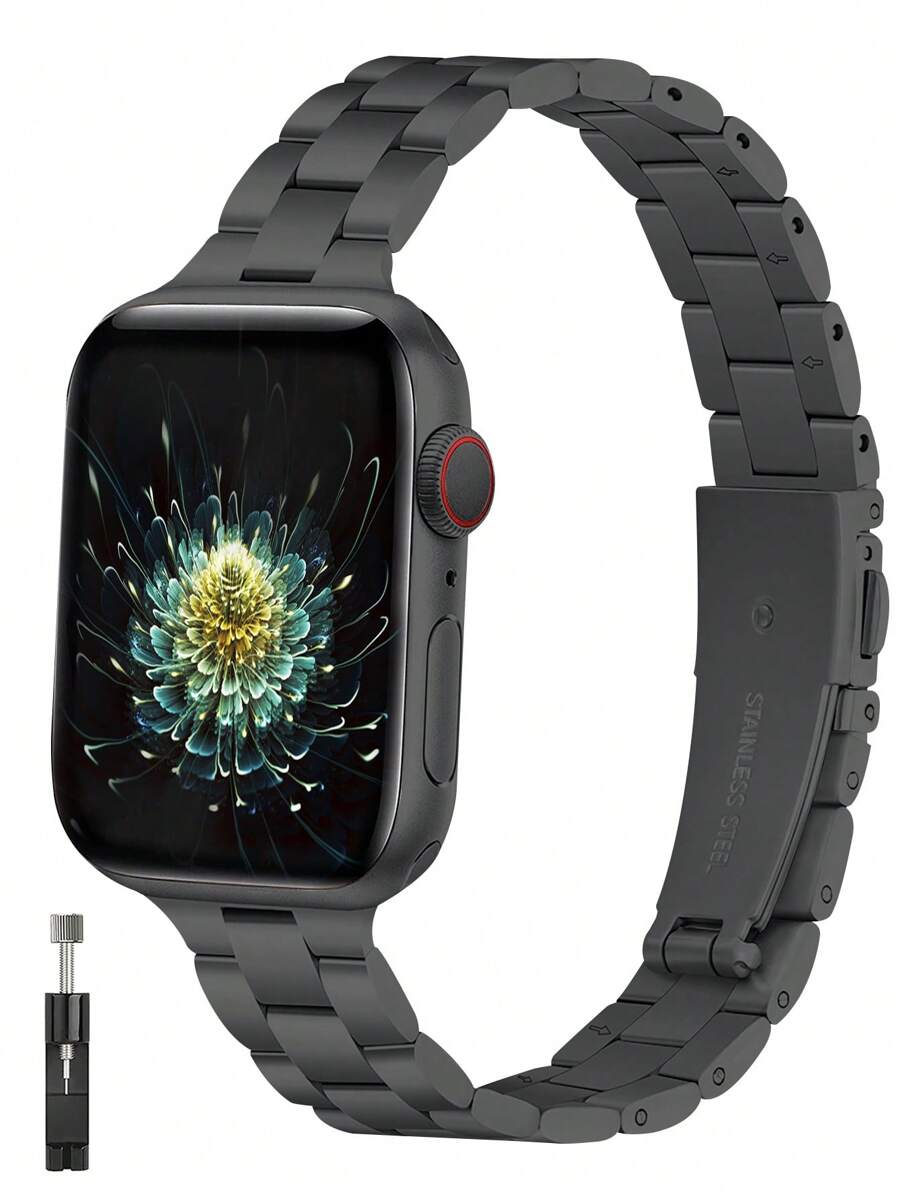 Gầy Thép không gỉ Dây đeo đồng hồ Tương thích với Apple Watch 41mm 40mm 38mm 45mm 44MM 42mm 49mm Thích hợp Đối với Loạt Của phụ nữ Dây đeo đồng hồ - màu đen - Xem 1