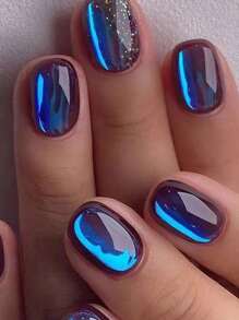 24pcs Short False Nails With 1pc Jelly Glue And 1pc Nail File - Multicolor - View 1