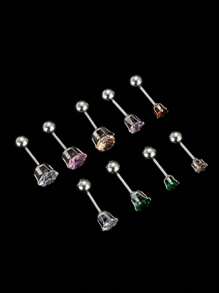 彩色鑽石釘耳環、鼻釘、不褪色不變色的不銹鋼材質、適用於女士、歐美時尚風格,款式多變、適合日常佩戴 - 3# - 查看 11