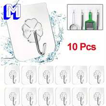 10 pz Ganchos plegables multifuncional para pared con diseño de flor - transparente - Ver 3