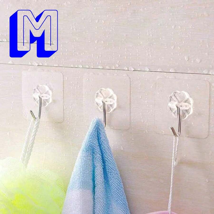 10 pz Ganchos plegables multifuncional para pared con diseño de flor - transparente - Ver 1