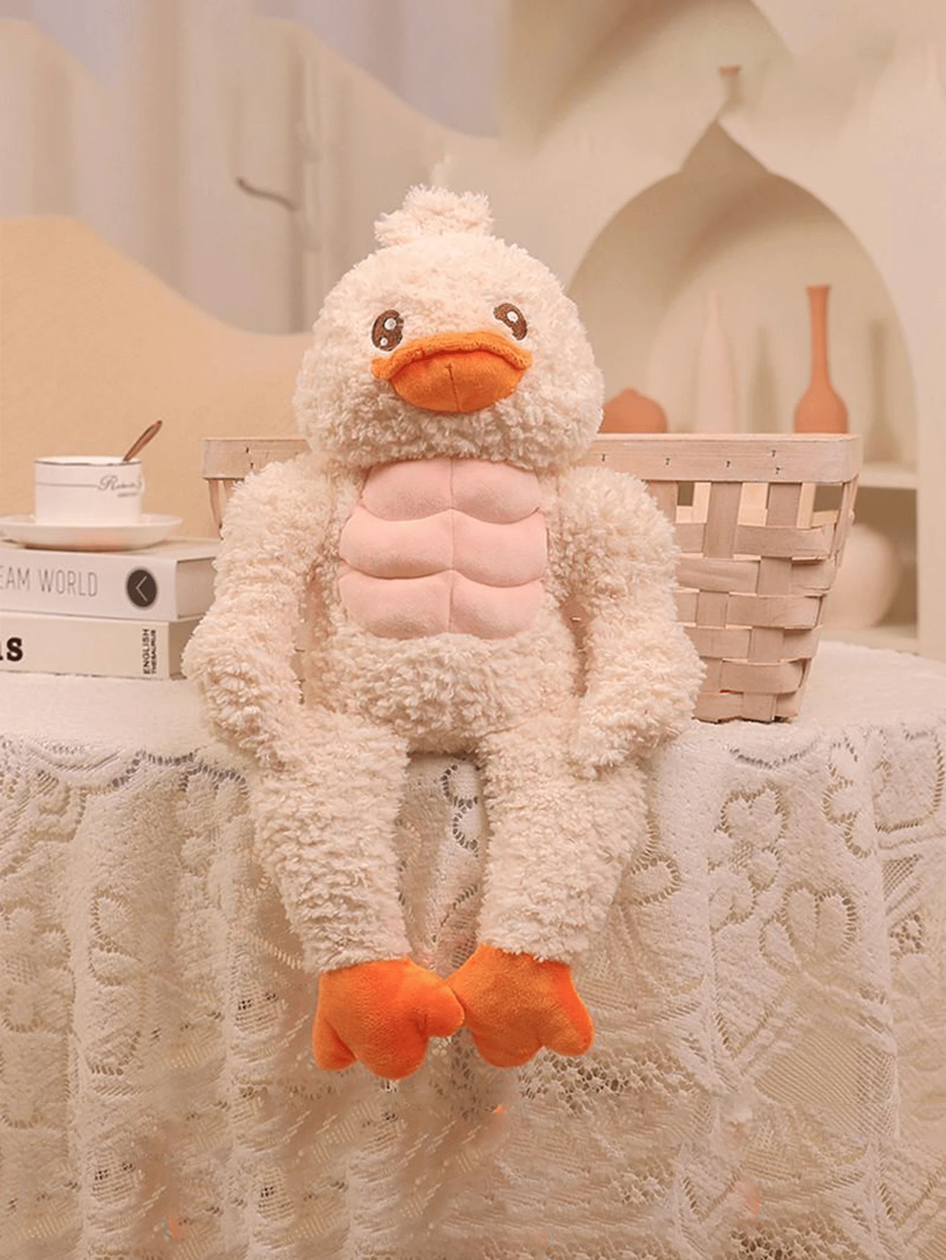 Funny & Ugly Duckling Plush Toy With Muscular Cartoon Frog Soft Cushion And Cute Stuffed Doll For Male & Female Birthday Gift, Funny Motivational Fitness Abs Style - White - View 1