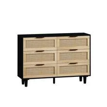 43.31"6-Drawers Rattan Storage Cabinet Rattan Drawer,For Bedroom,Living Room - Tự nhiên + Đen - Xem 8
