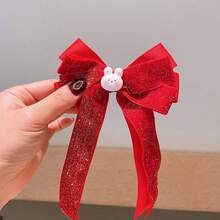 1pc Chinese Style Retro Bowknot Tassel Red Hair Clip For Women, New Year Celebration - Multicolor - View 3