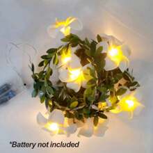 1入組59英寸10 Led弦燈,夏威夷泡沫人工玉蘭花花朵電池驅動的仙女星空燈,適用於婚禮沙灘派對