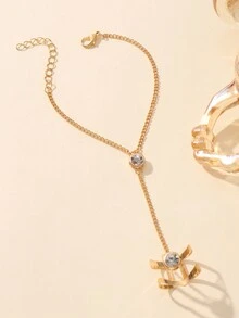 1pc Simple & Chic Geometric Arrow Chain Linked Alloy Ring & Bracelet & Faux Pearl Bracelet Set Suitable For Women Date & Party Wearing, As Sister Gift. - Multicolor - View 3